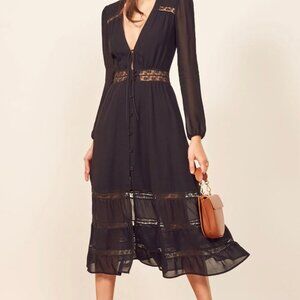 Reformation Black Imogen Midi Dress - Size 8 (fits like a 6) - Like new!